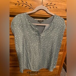 Sage Blouse with White Polka Dots